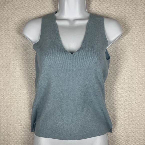 The Limited Tops - Y2K The Limited Ribbed Tank Top Deep V Blue Medium Preppy Academia‎